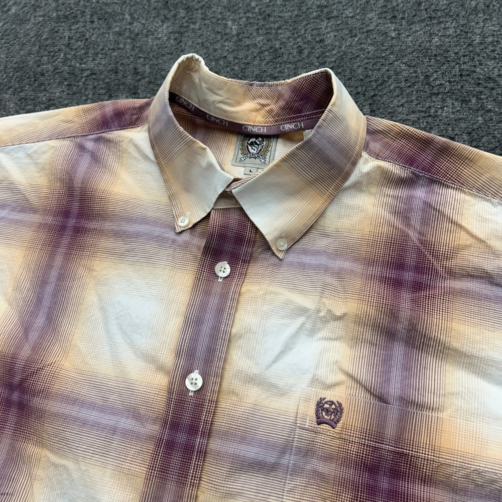 Cinch Western Maroon‎ Tan Rust Plaid Western Cowboy Dress Cotton Shirt Large